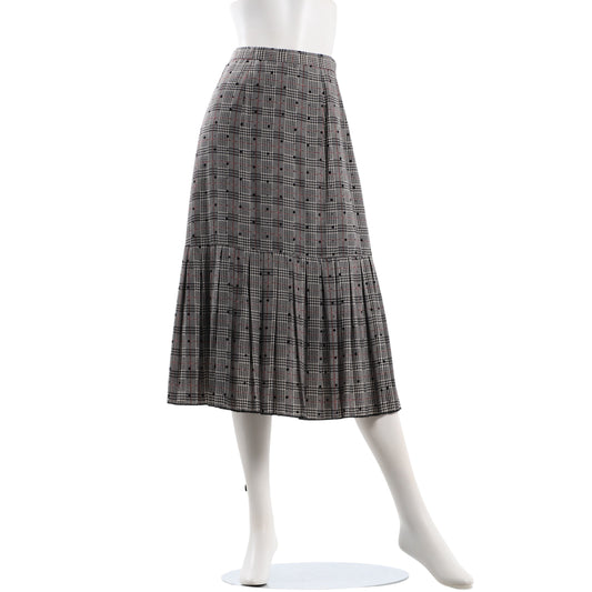 ブロッキードットとチェックプリントの裾プリーツスカート