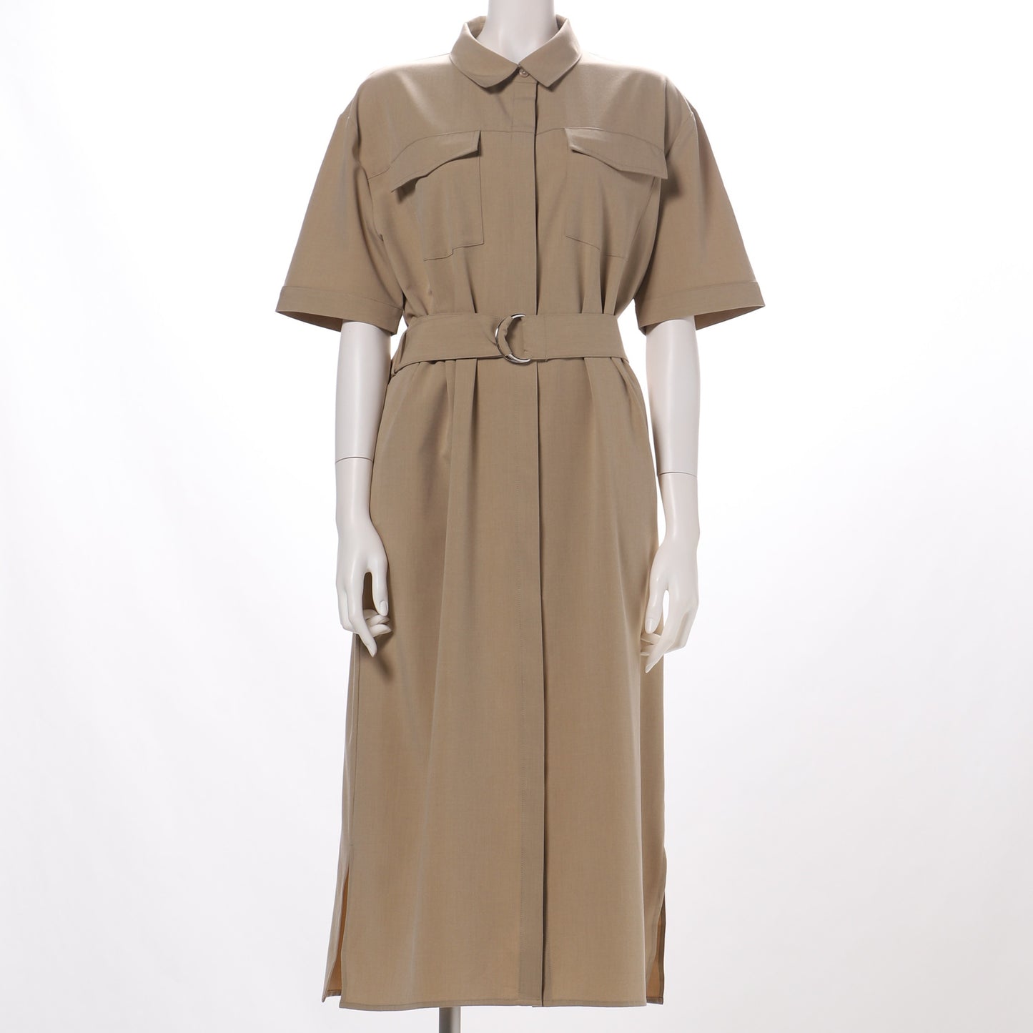 ポケットデザイン前開きシャツワンピース