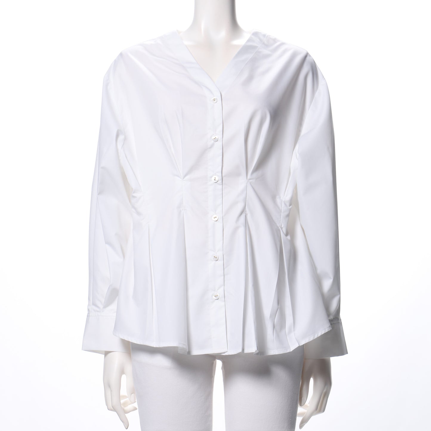 ウエスト切替えデザインVネックブラウス