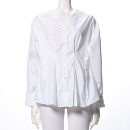 ウエスト切替えデザインVネックブラウス