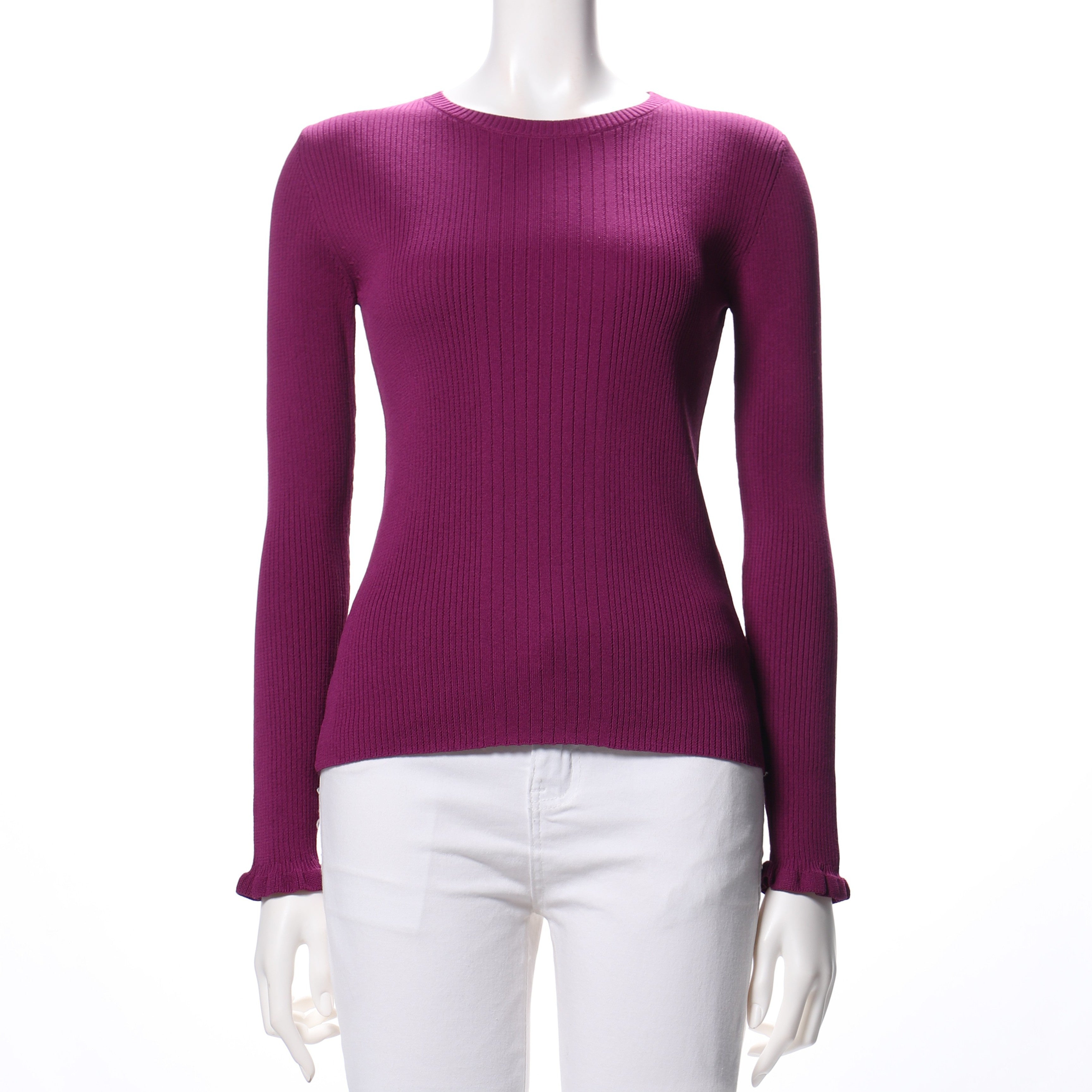 袖口フリルリブニット