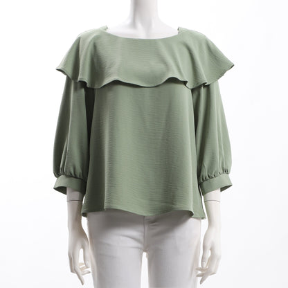 ケープ風フリルパフスリーブブラウス