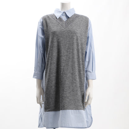 ロングシャツニットベストレイヤードワンピース