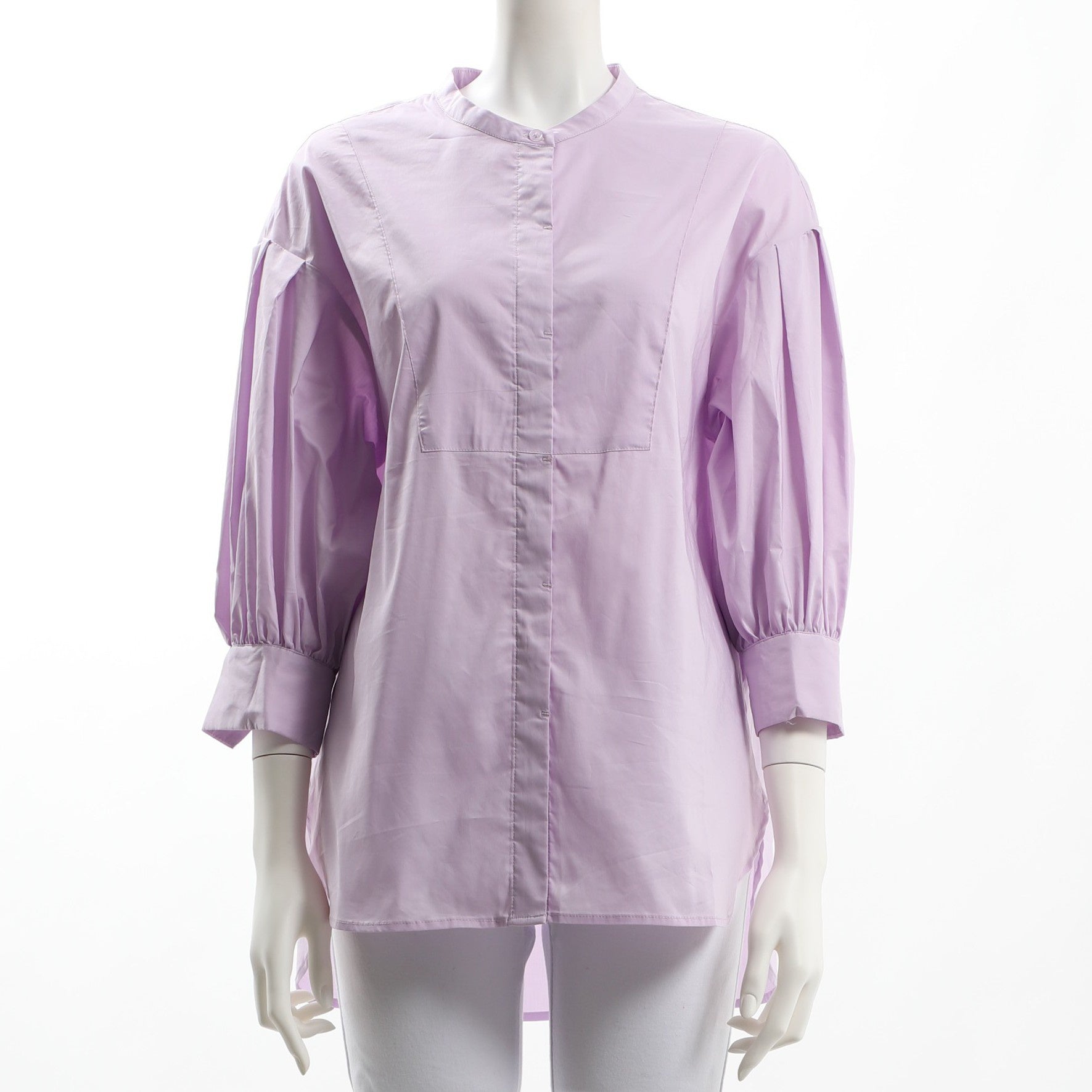 比翼仕立てバンドカラーシャツ