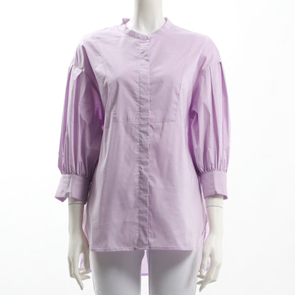 比翼仕立てバンドカラーシャツ