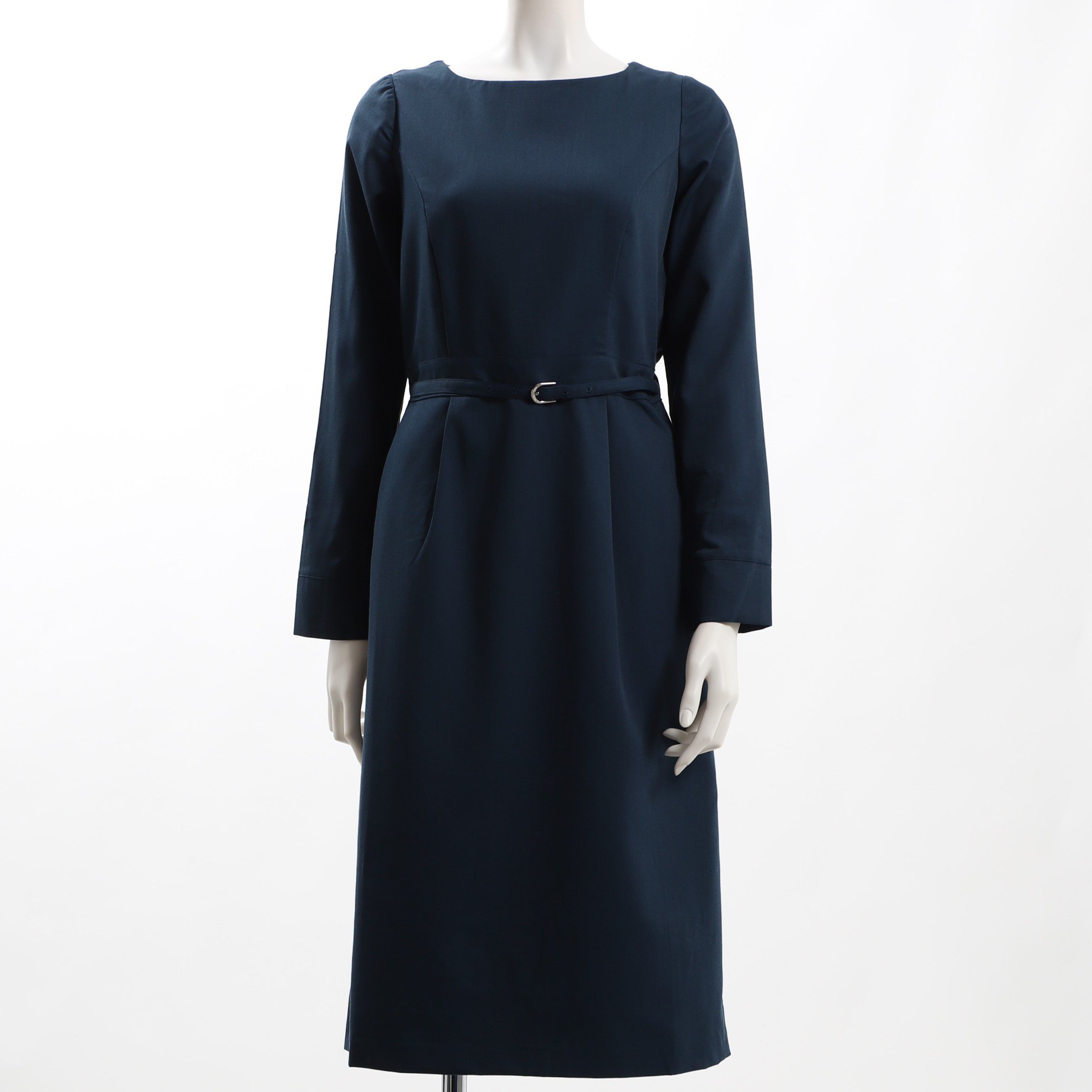 ベルト付きボートネックワンピース