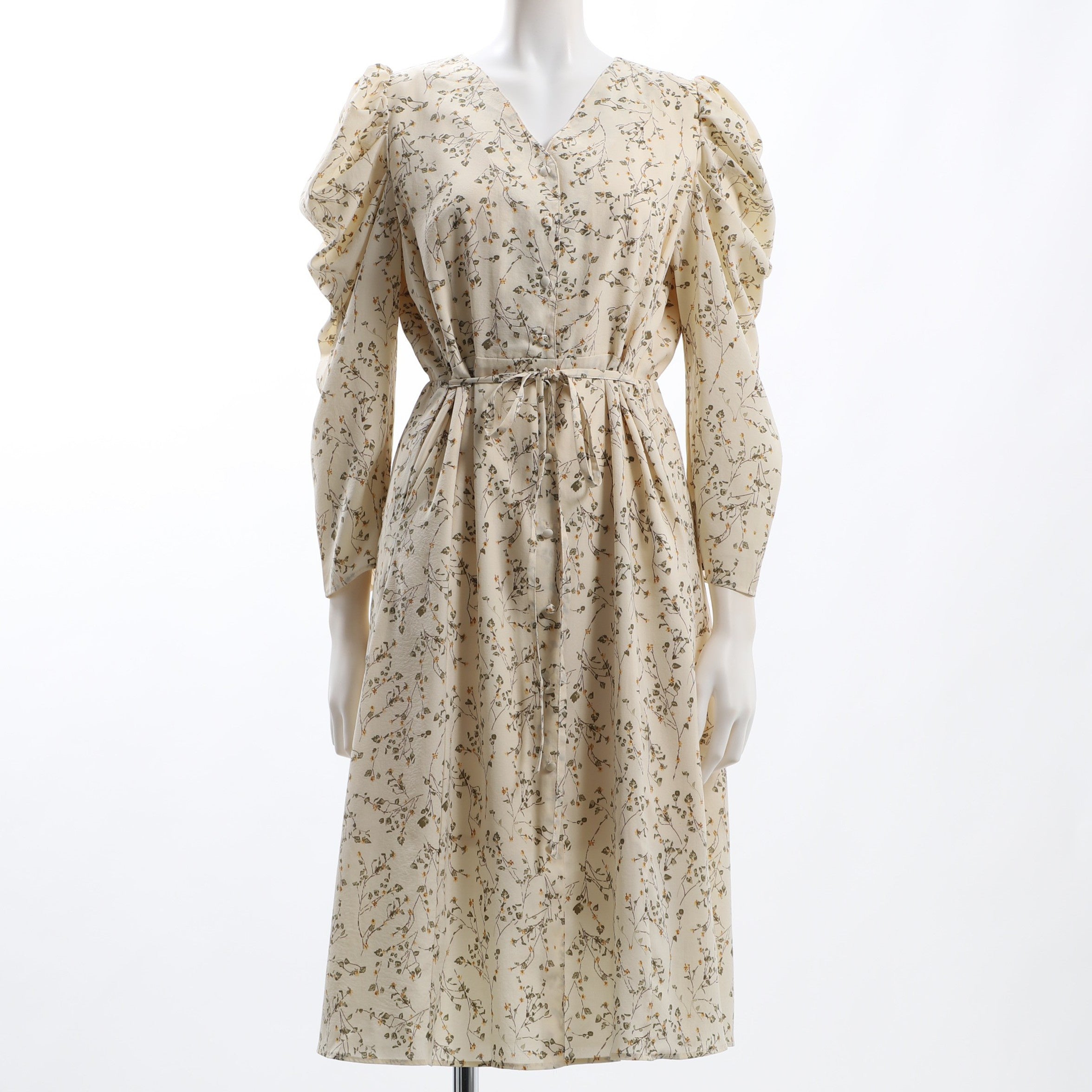 フロントボタン花柄パワーショルダー防止ワンピース