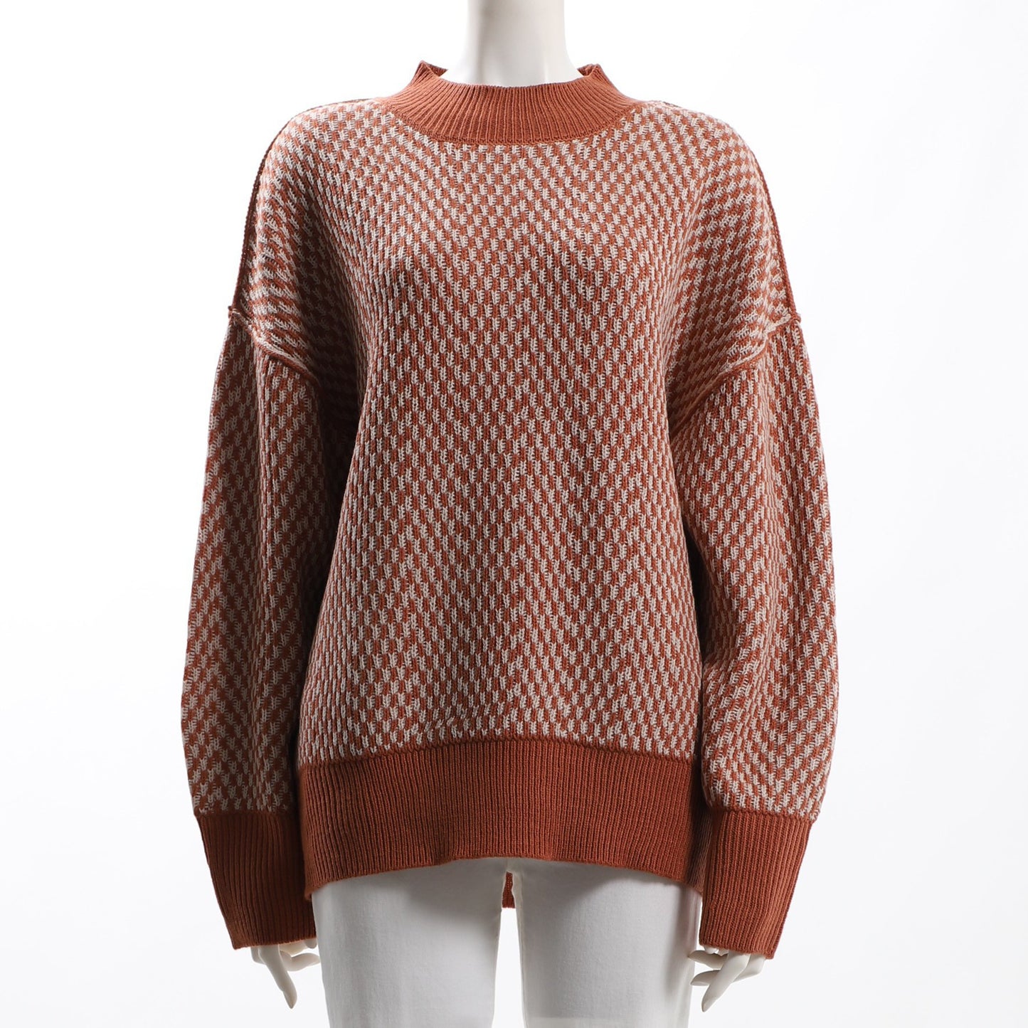 デザイン編みドロップショルダーニット