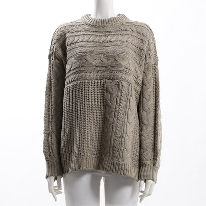 アラン柄ケーブル編みニットプルオーバー