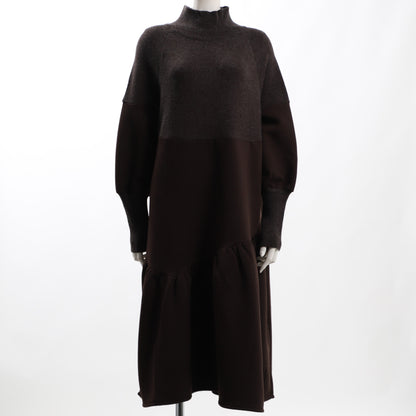 異素材切り替えデザインハイネックニットワンピース