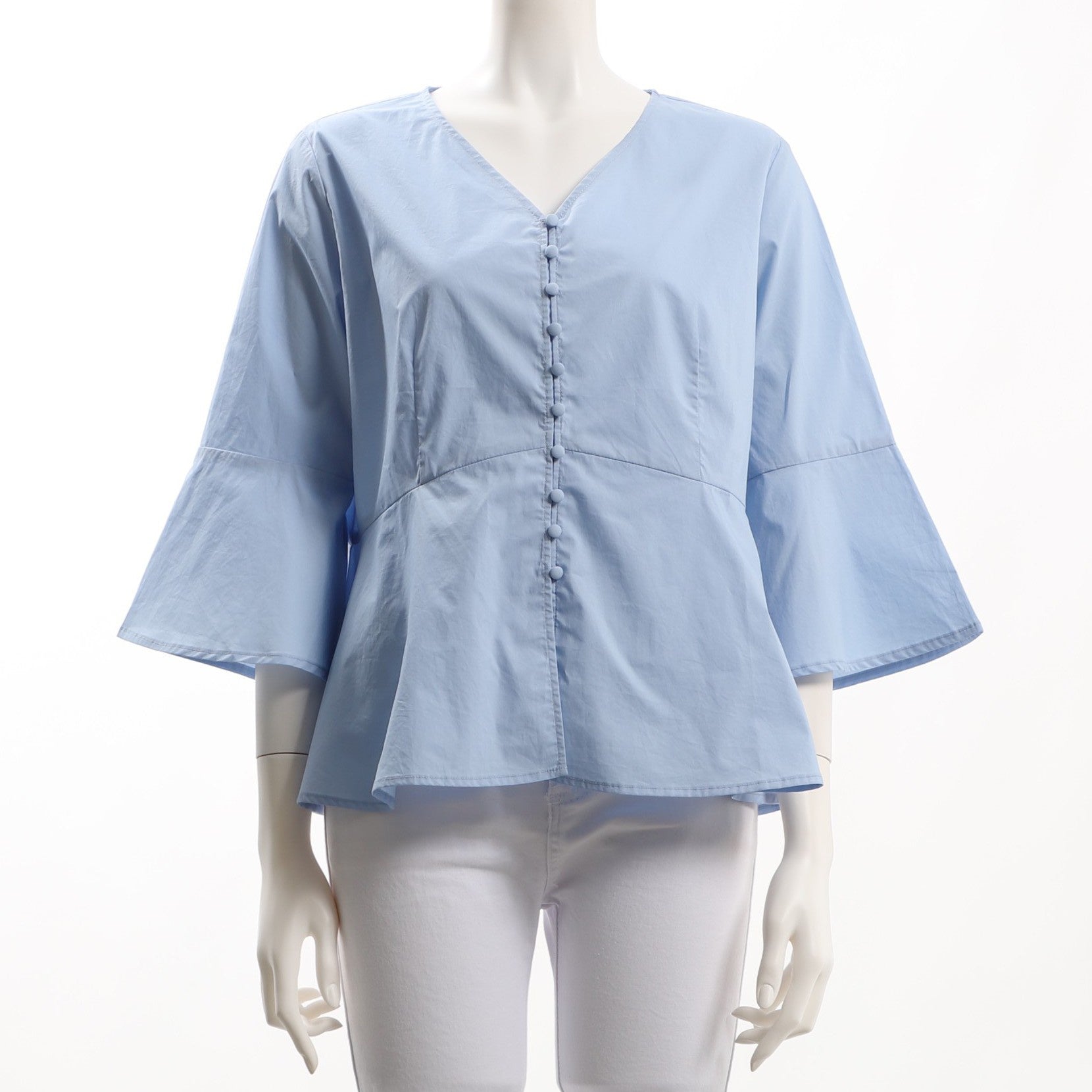 ペプラムシルエットフロントボタンブラウス