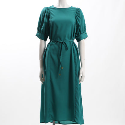 パフスリーブウエストリボン付きワンピース