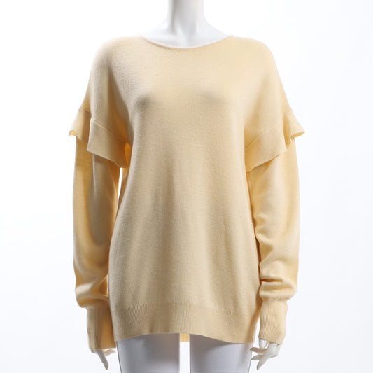 袖フリルラウンドネックニット