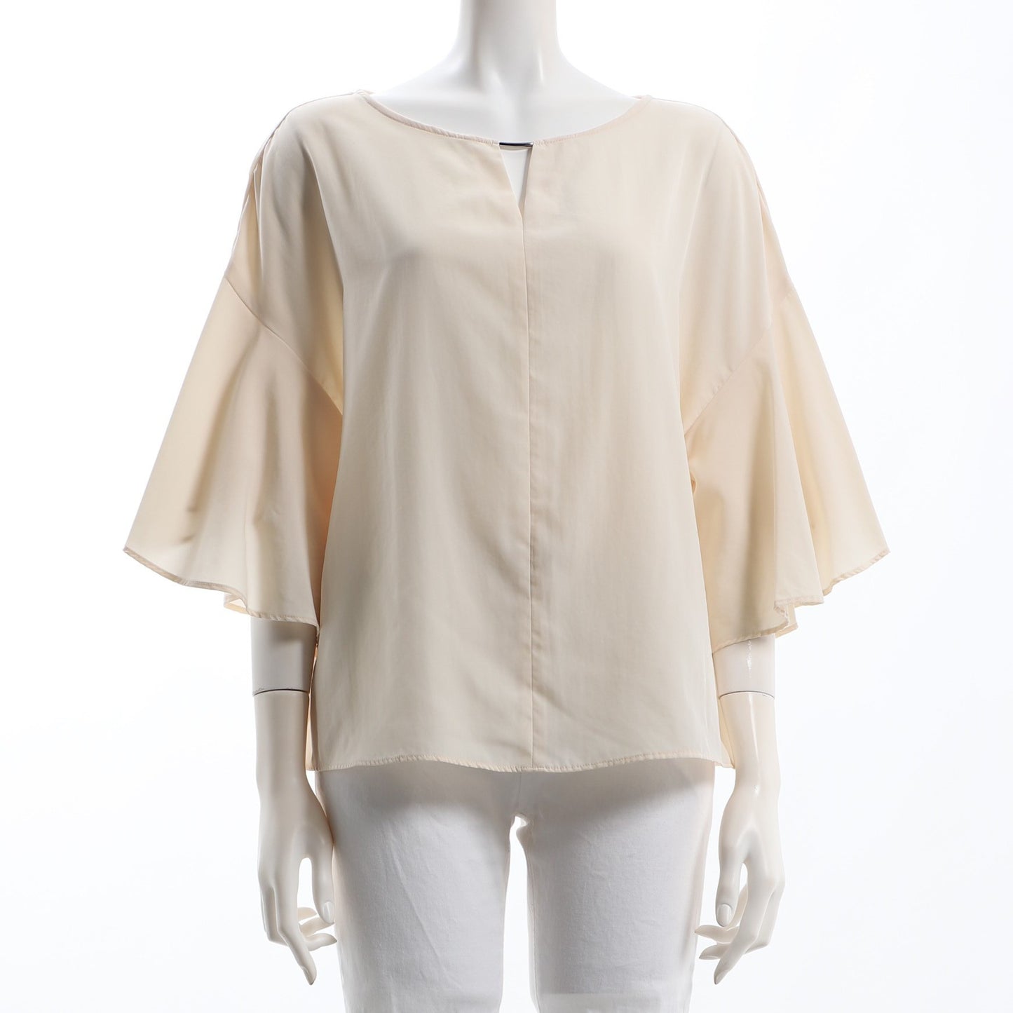 オープンフロントネックフレア袖ブラウス