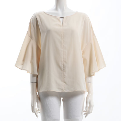 オープンフロントネックフレア袖ブラウス