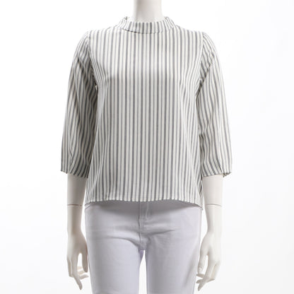 ストライプ柄スタンドカラーブラウス