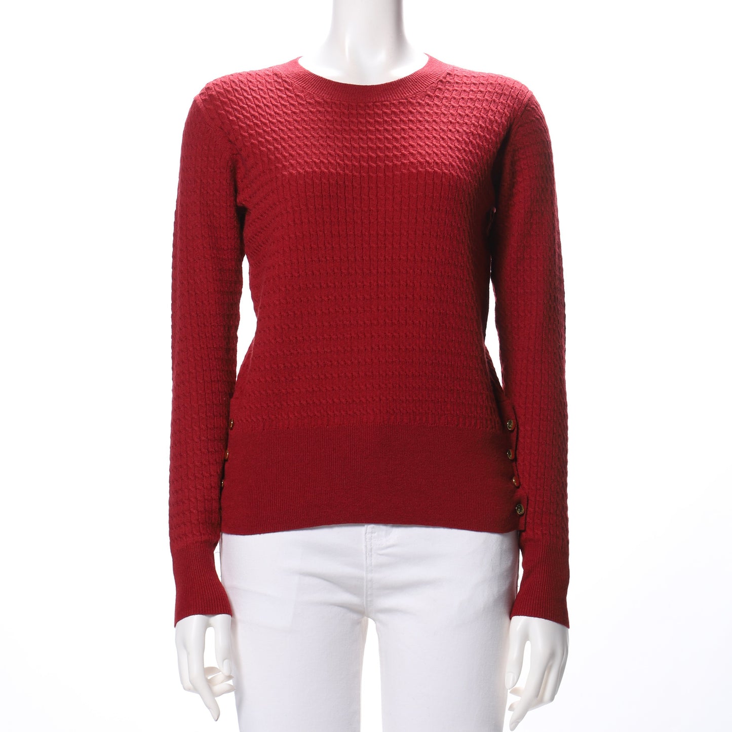 ゴールドボタン付きクルーネックニット