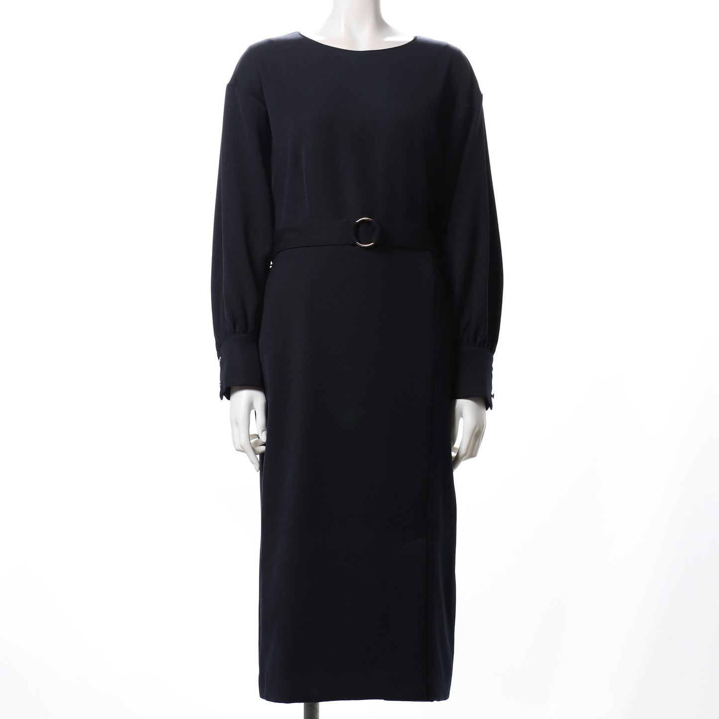 ウエストベルトラウンドネックワンピース