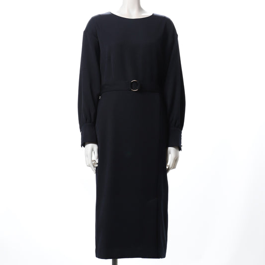 ウエストベルトラウンドネックワンピース