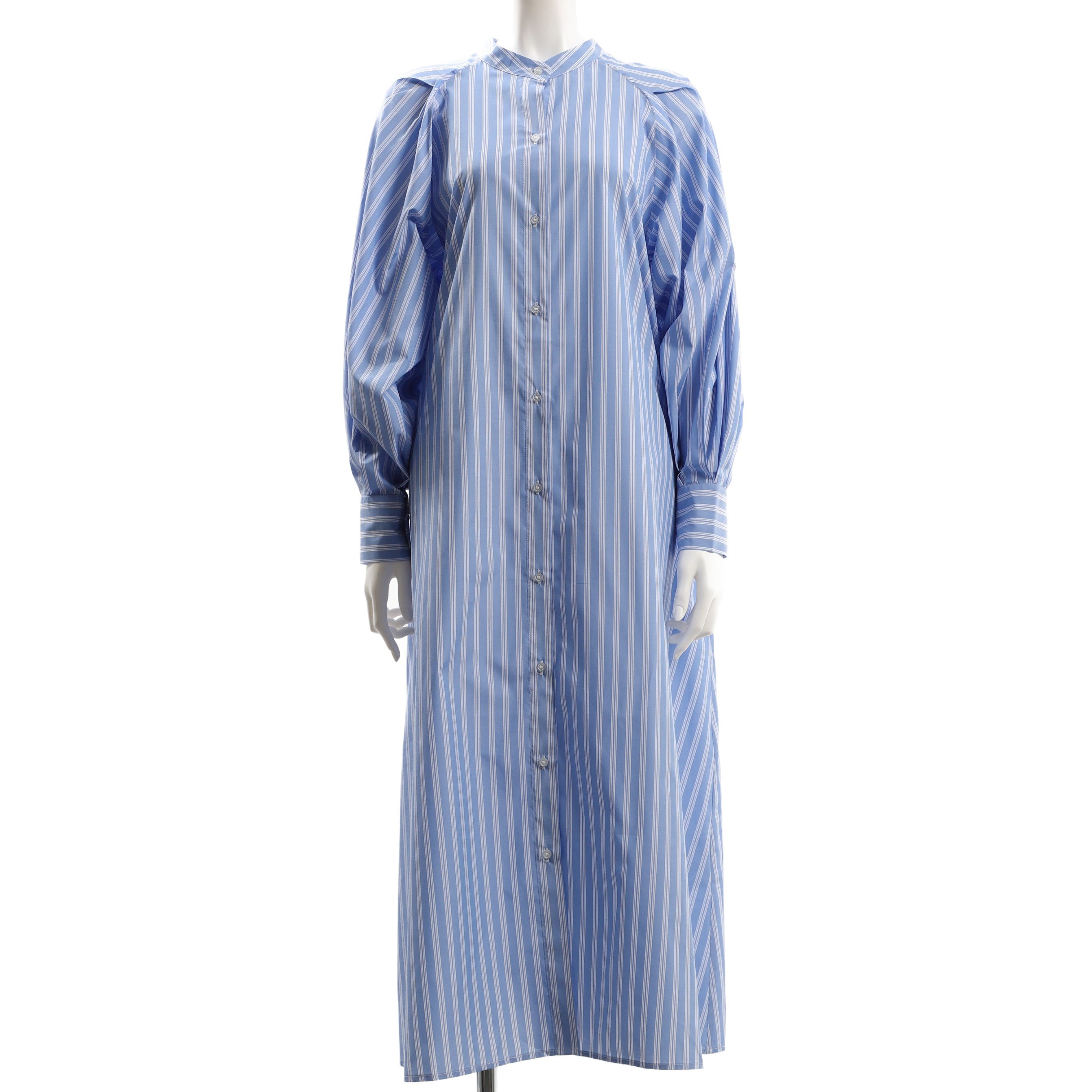 ふんわりボリューム袖ストライプワンピース