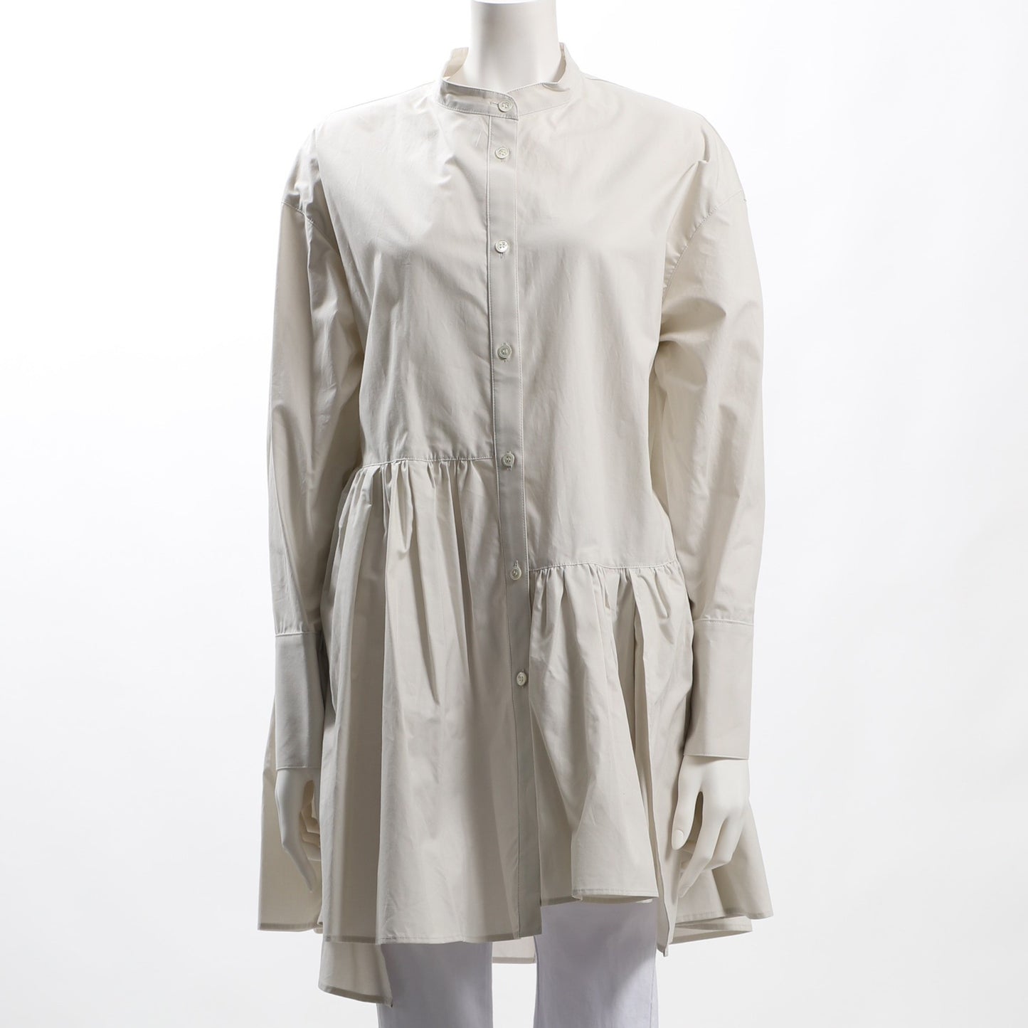 裾デザインバンドカラーブラウス