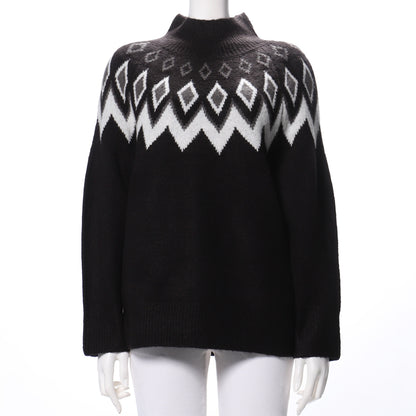 ノルディック柄ハイネックニット