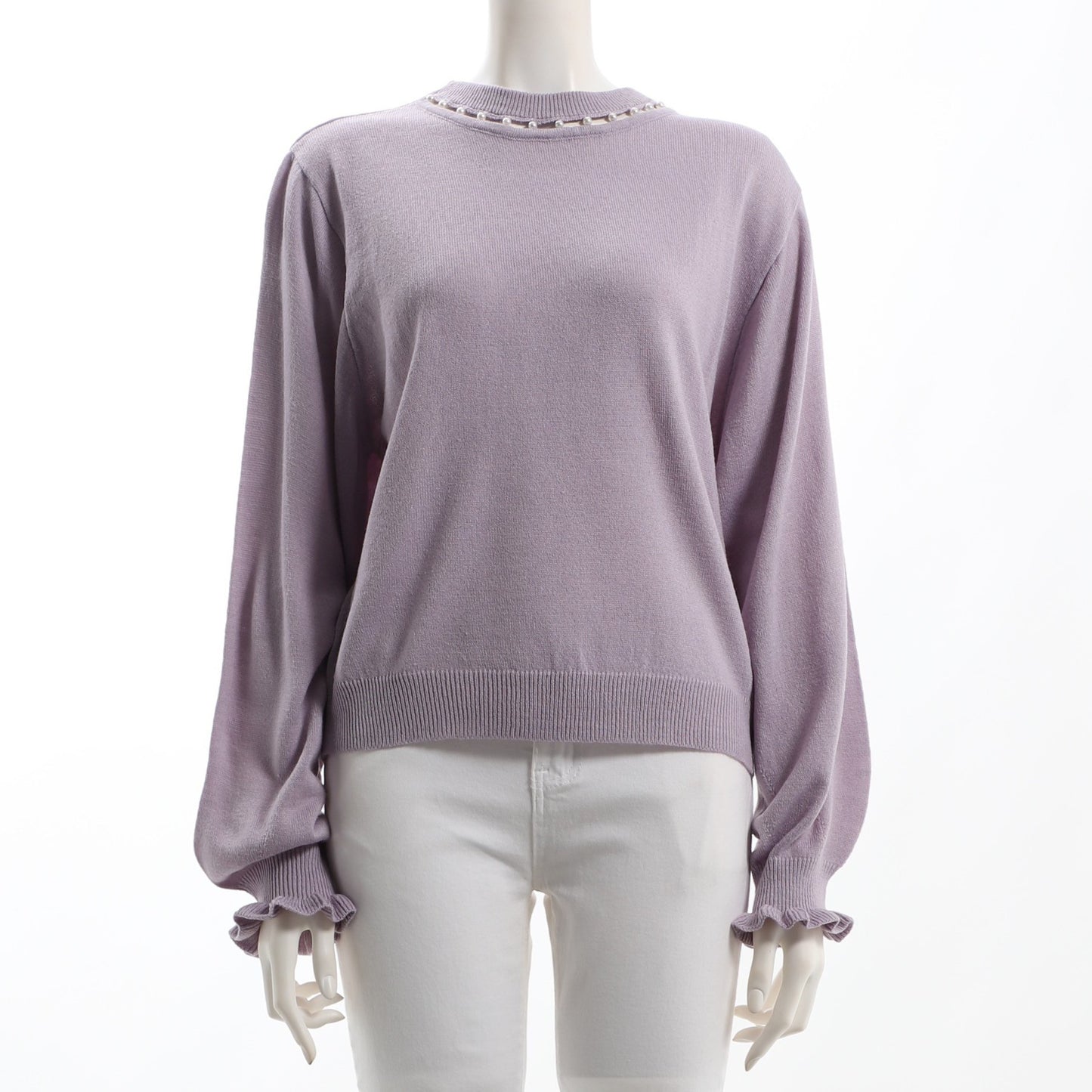 パールネックフリルデザインニット