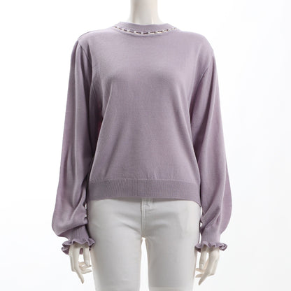 パールネックフリルデザインニット