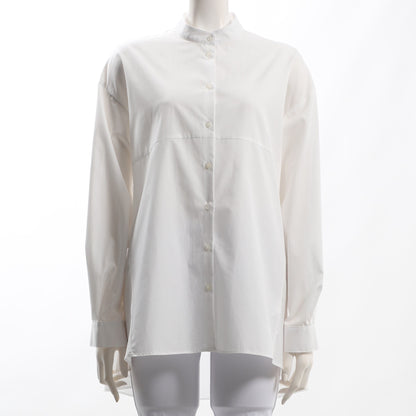 バックテールデザインバンドカラーブラウス