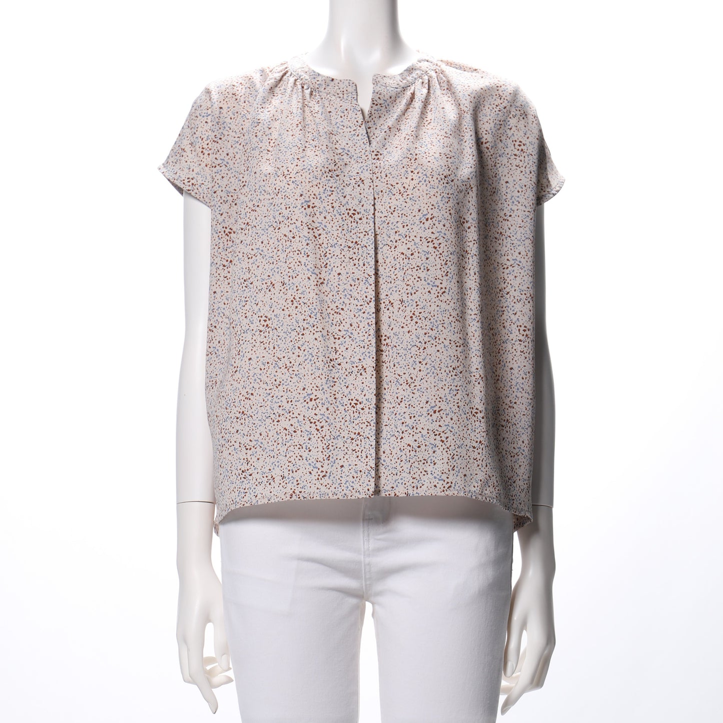 幾何柄プリントオープンフロントネックブラウス