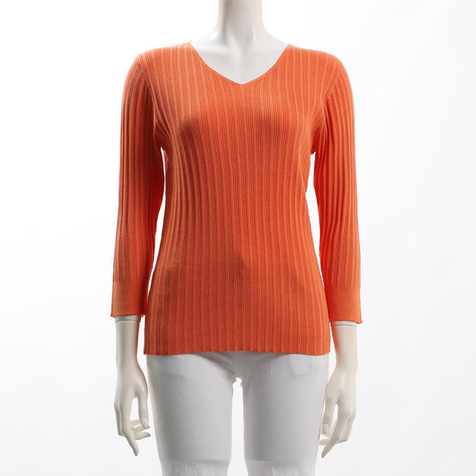 Vネックリブニット