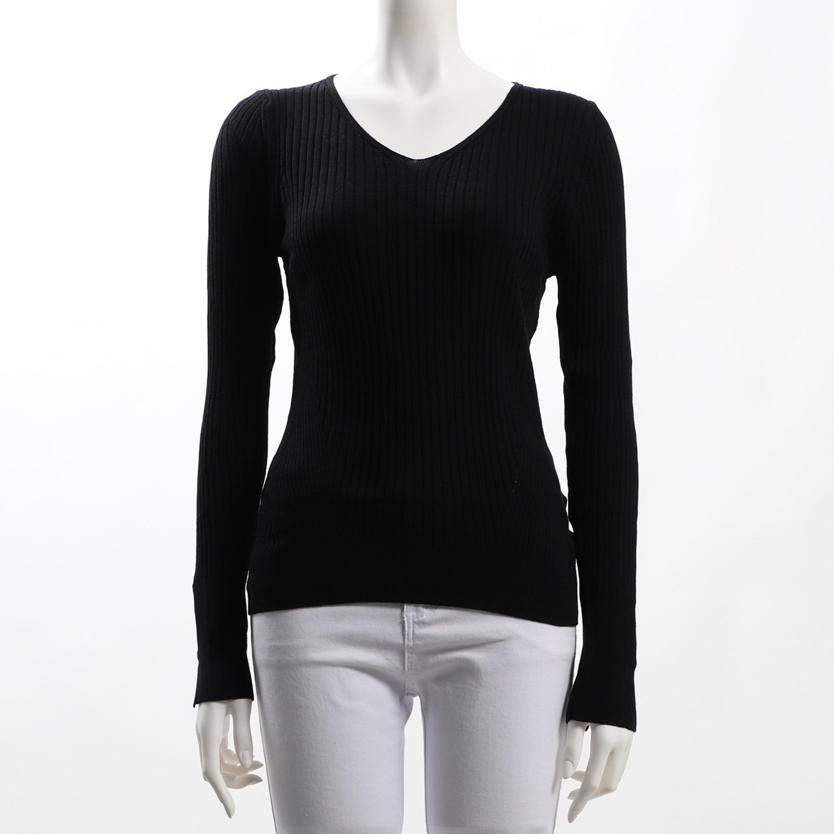 袖口ボタンデザインリブニット