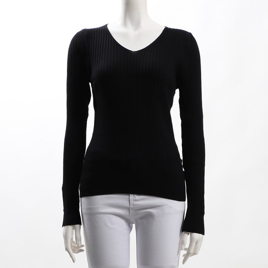 袖口ボタンデザインリブニット