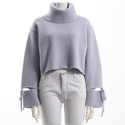 リボンデザインオフタートルニット