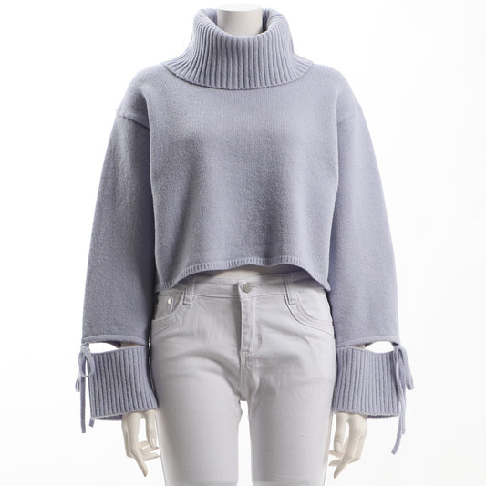 リボンデザインオフタートルニット