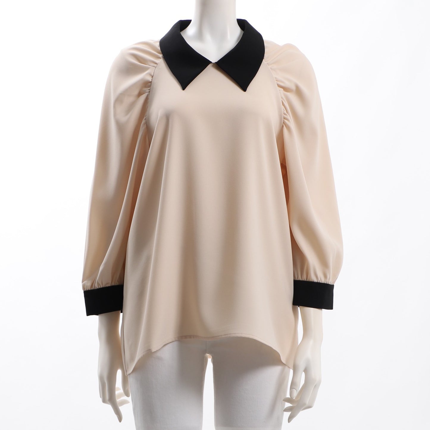 バイカラーデザインボリュームスリーブブラウス