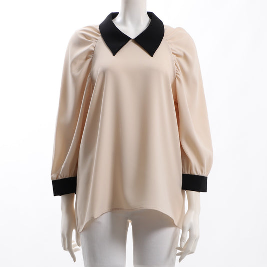 バイカラーデザインボリュームスリーブブラウス