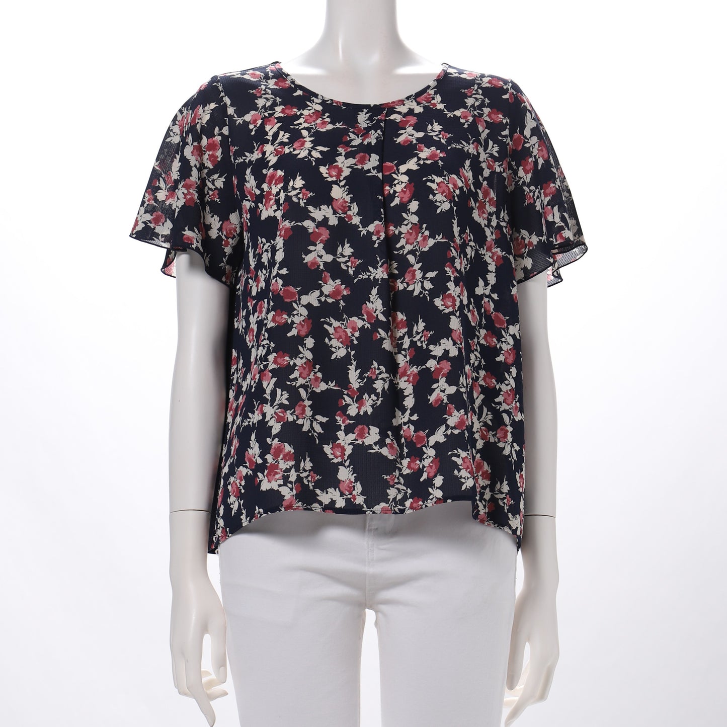 フロントタック花柄異素材切り替えブラウス