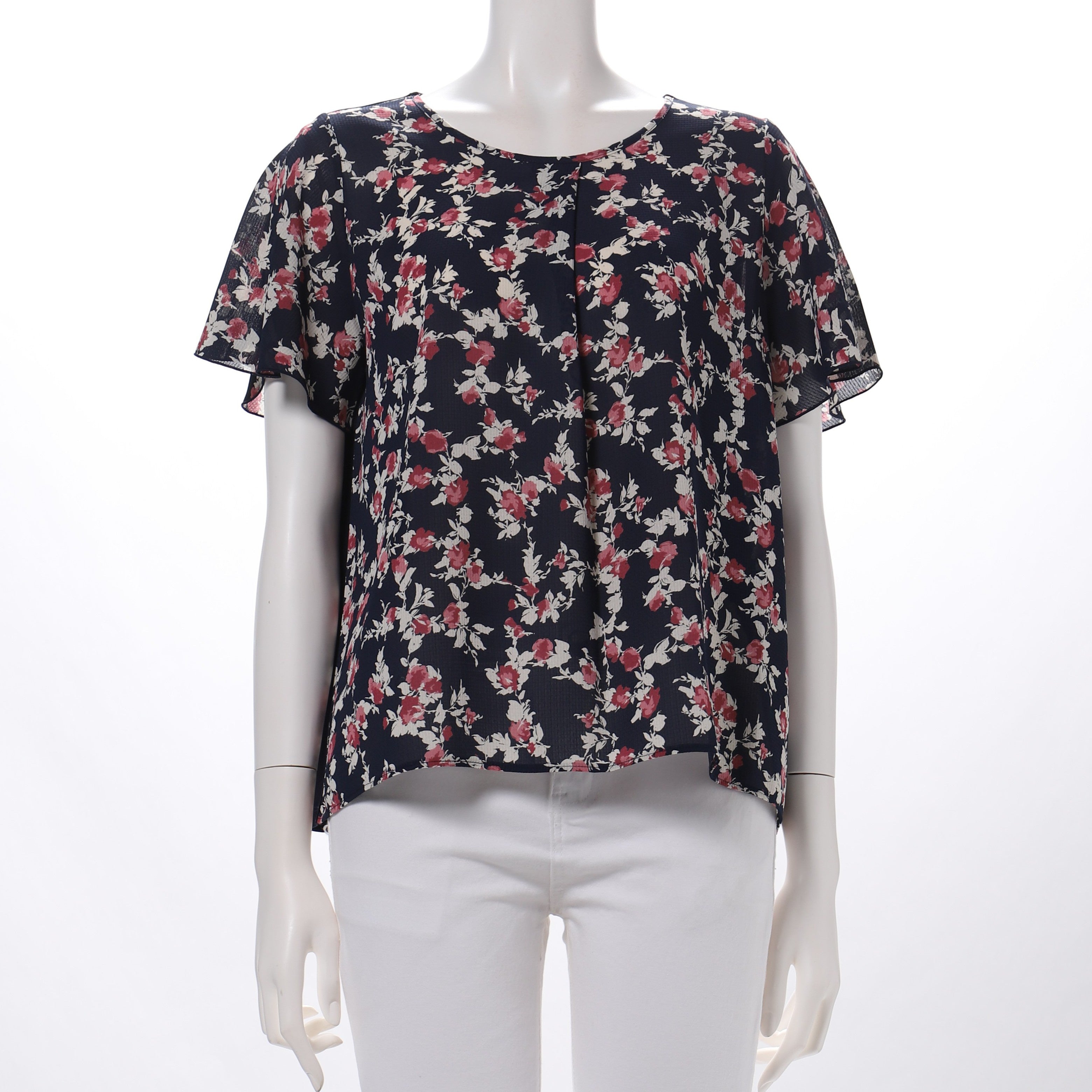 フロントタック花柄異素材切り替えブラウス