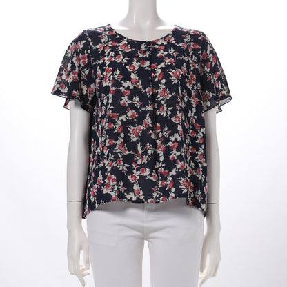 フロントタック花柄異素材切り替えブラウス