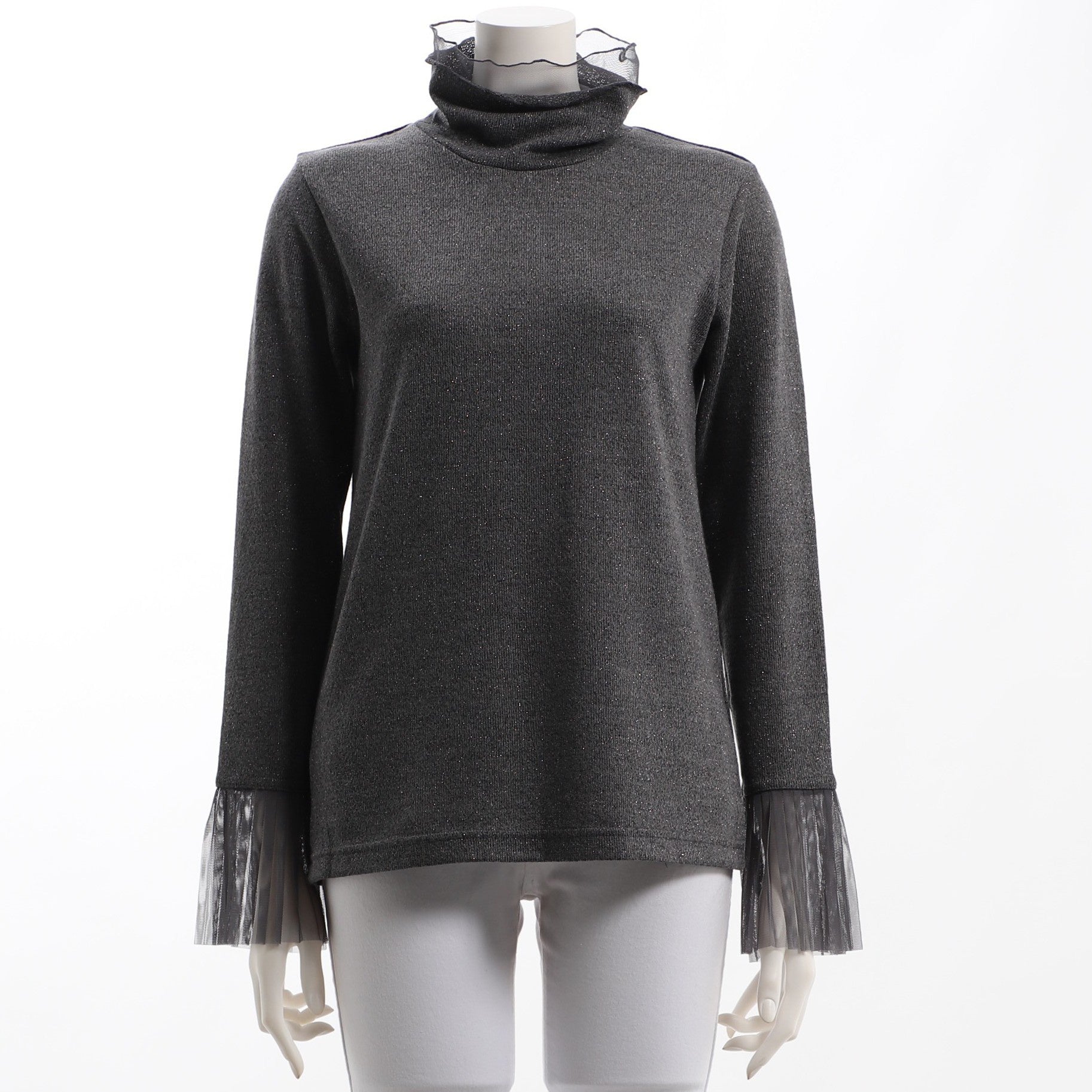 チュールドッキングラメタートルネックプルオーバー