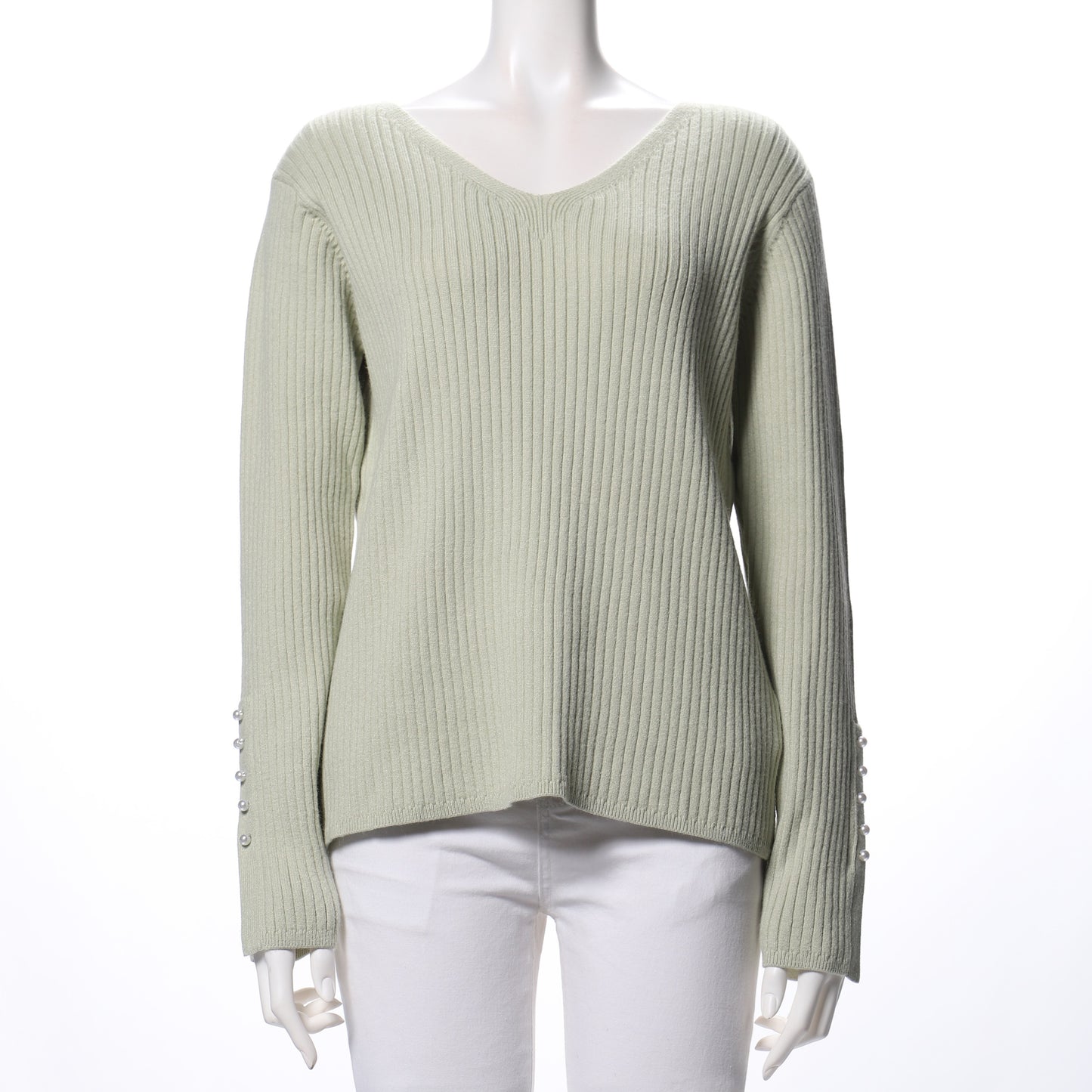 パールボタンVネックニット