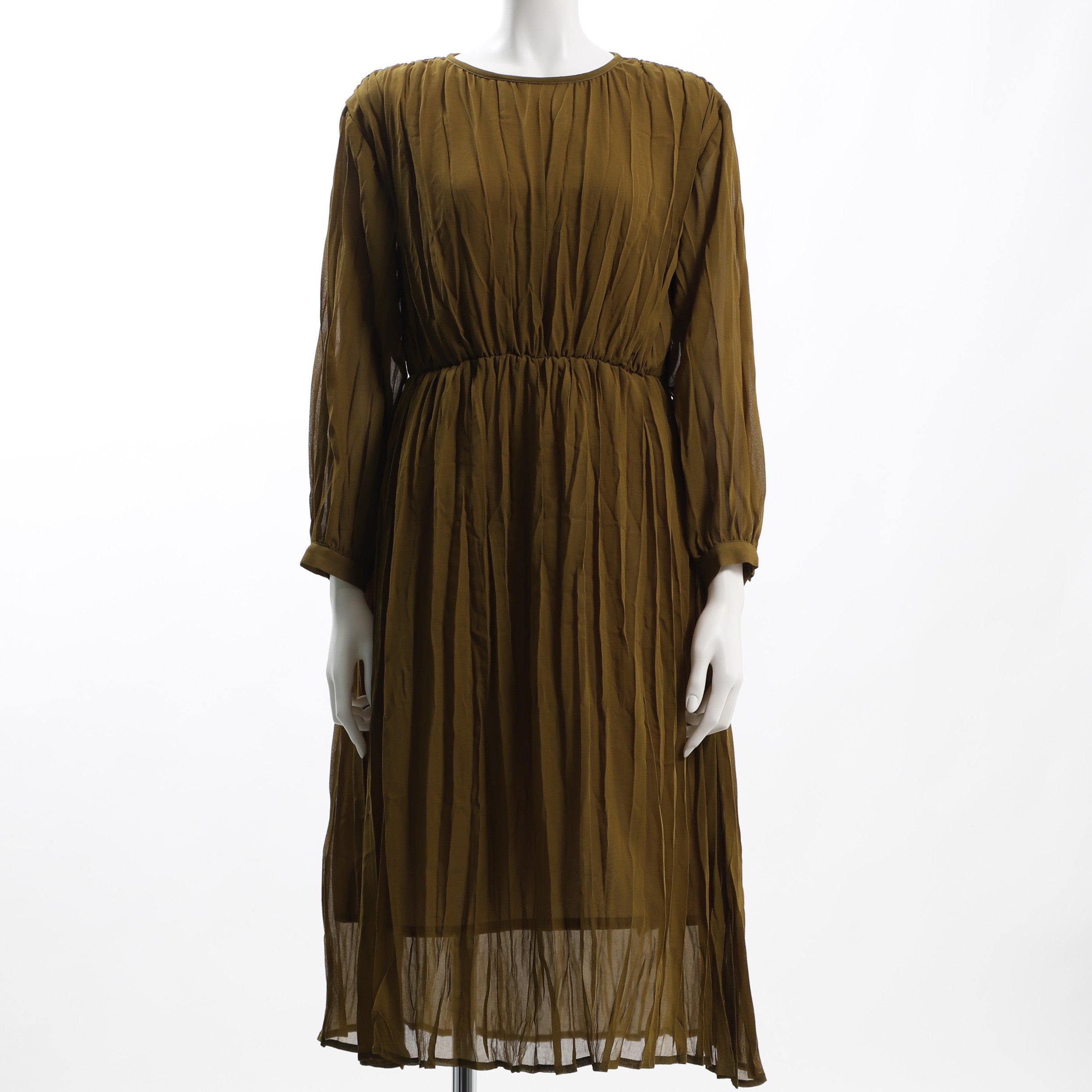 ギャザーデザインラウンドネックワンピース