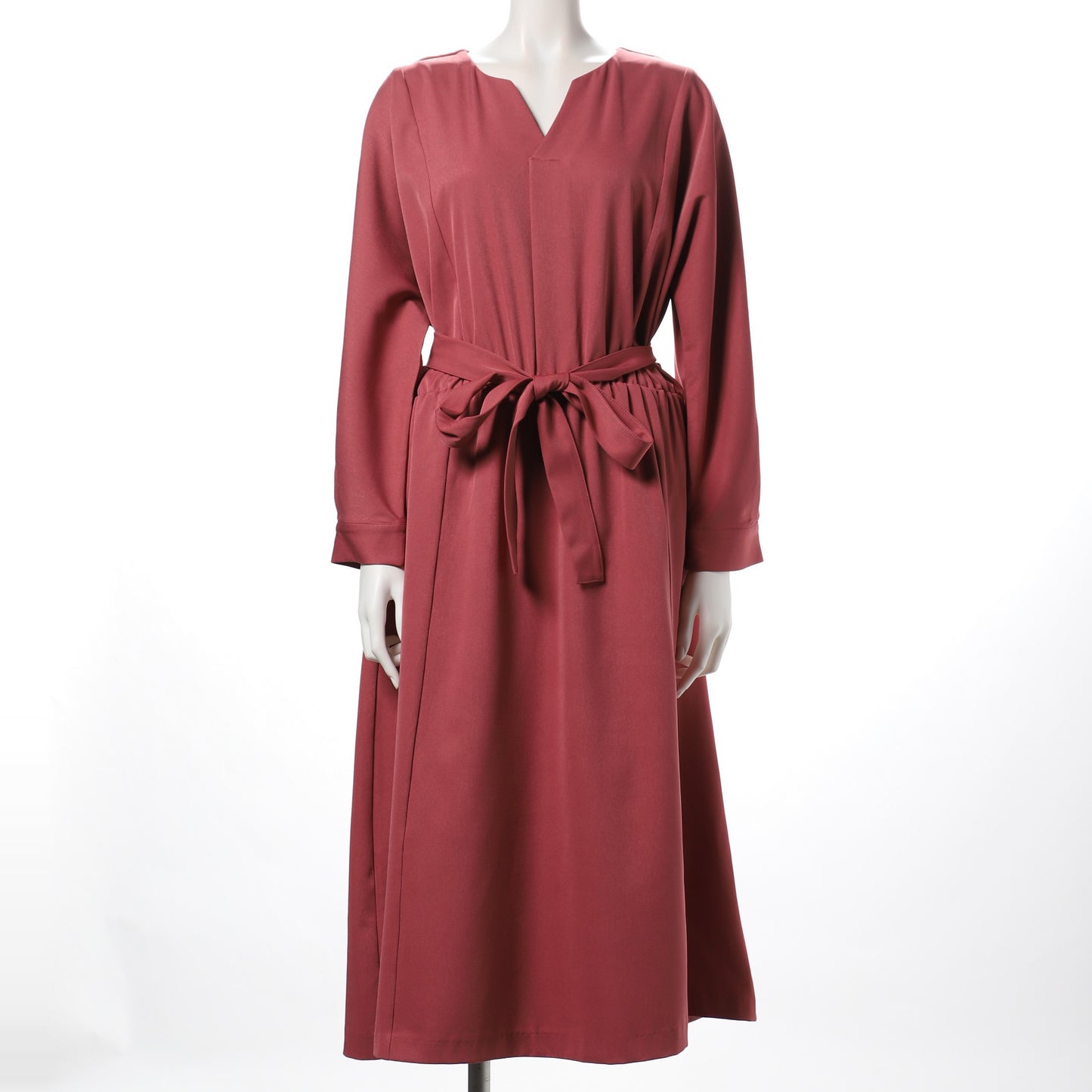 ウエストリボンオープンフロントネックワンピース