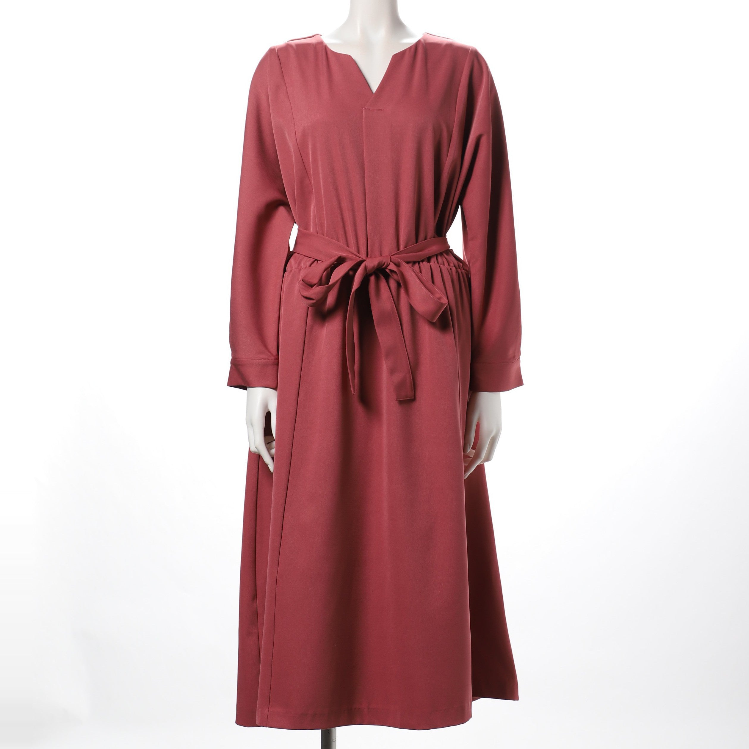 ウエストリボンオープンフロントネックワンピース