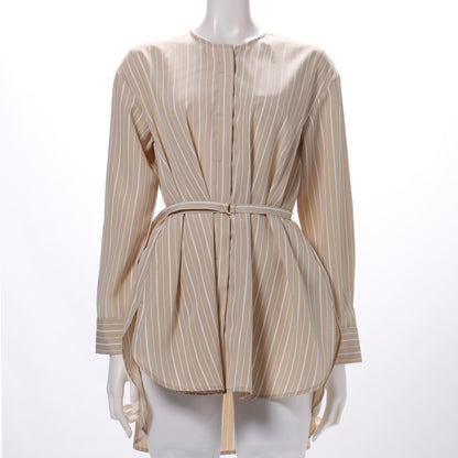 イージーケアストライプベルト付きブラウス