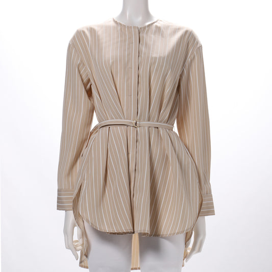 イージーケアストライプベルト付きブラウス