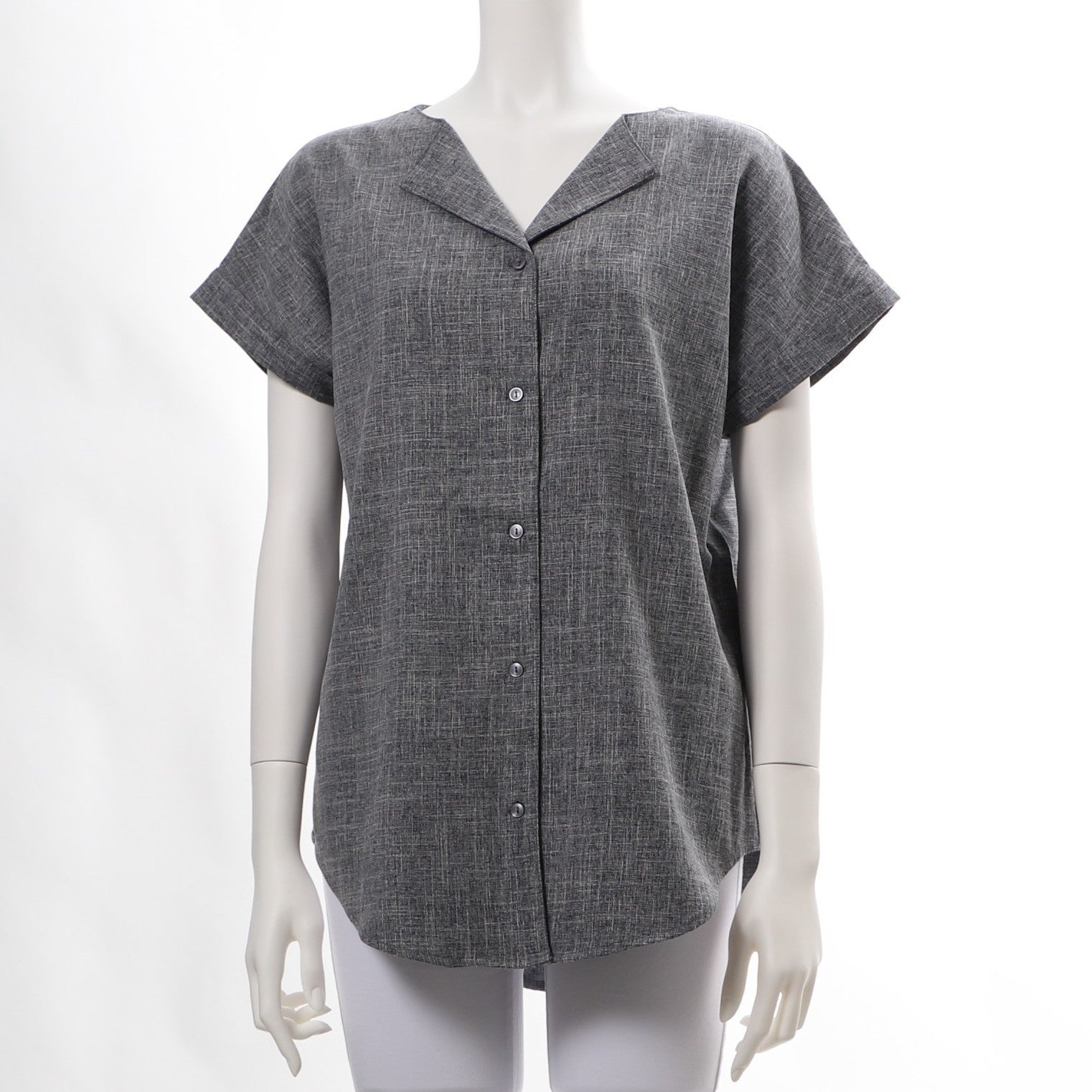 リネンライクオープンフロントネックブラウス