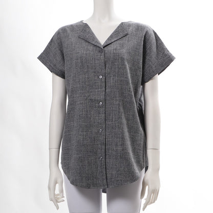 リネンライクオープンフロントネックブラウス