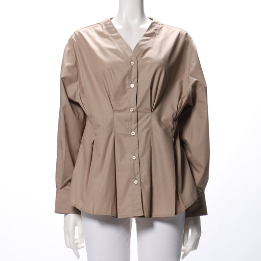 ウエスト切替えデザインVネックブラウス